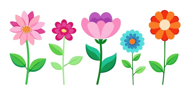 Diseño conceptual con flores coloridas Florales de primavera minimalistas Conjunto de flores simples de dibujos animados