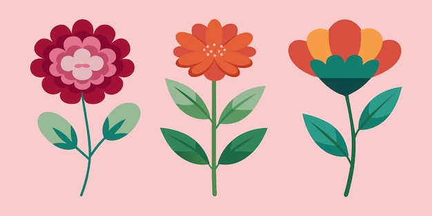 Diseño conceptual con flores coloridas Florales de primavera minimalistas Conjunto de flores simples de dibujos animados