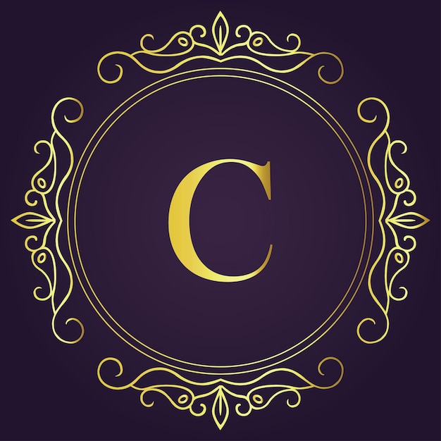Diseño conceptual de la letra C de lujo y el logotipo de la marca Royale