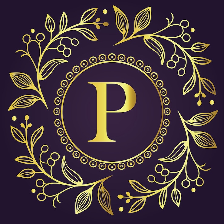 Vector diseño conceptual de la letra p de lujo y el logotipo de la marca royale