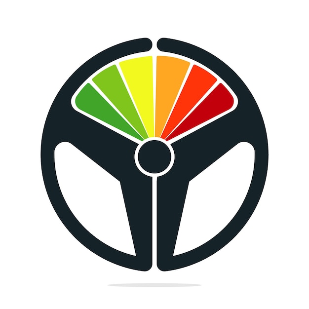 Diseño conceptual del logotipo del medidor de velocidad del volante Medidor de velocidad colorido con icono del volante