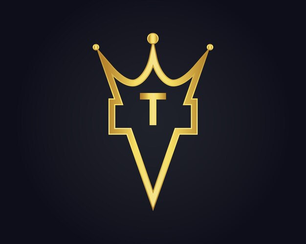 Diseño conceptual del logotipo real del vector de forma de corona T