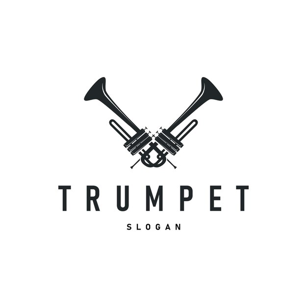diseño conceptual del logotipo de la trompeta plantilla de instrumento musical de viento ilustración melodía musical con silueta negra símbolo de trompeta simple icona de plantilla