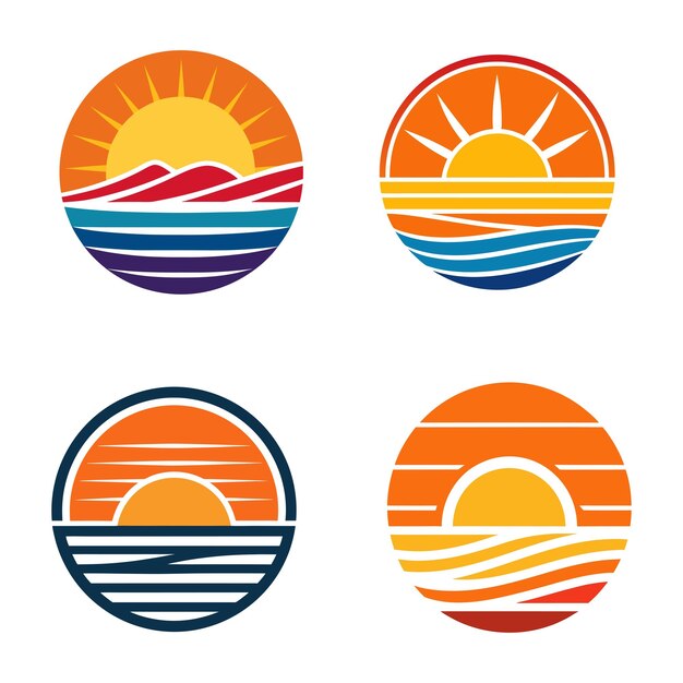 diseño conceptual de puesta de sol icono de colección de círculo diseño vectorial en fondo blanco