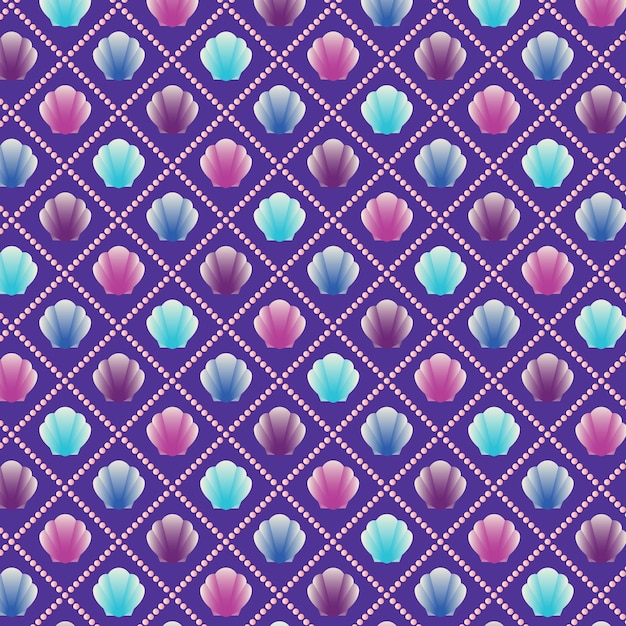 Diseño de conchas y perlas de color púrpura
