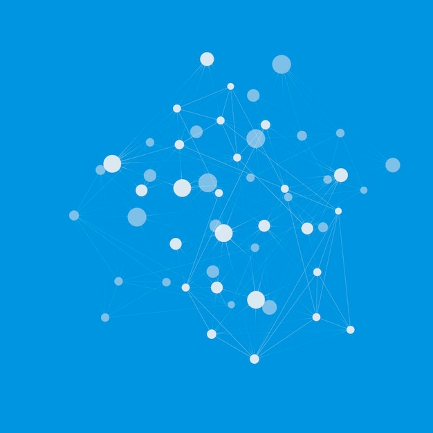 Diseño de conexión de moléculas Diseño abstracto vectorial con puntos y líneas sobre fondo azul