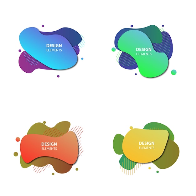 Diseño de conjunto de banner abstracto líquido con estilo de memphis fluido colorido