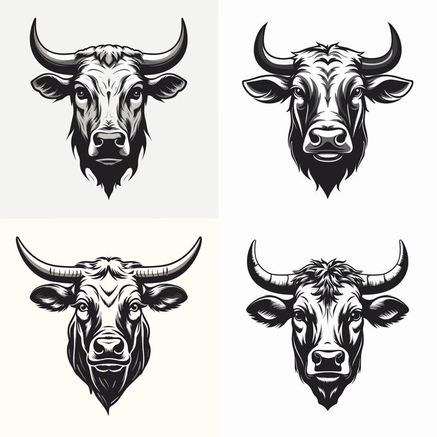 Diseño de conjunto de cabeza de ganado de vaca vectorial