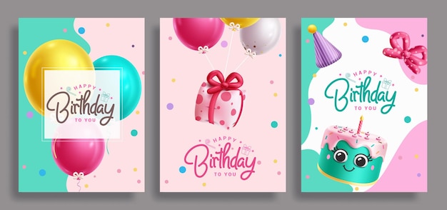 Diseño de un conjunto de carteles vectoriales de felicitación de cumpleaños Texto de cumpleaño feliz en una plantilla sencilla y elegante