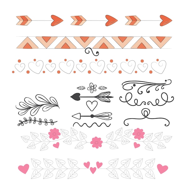 Diseño de conjunto de divisores ornamentales dibujados a mano