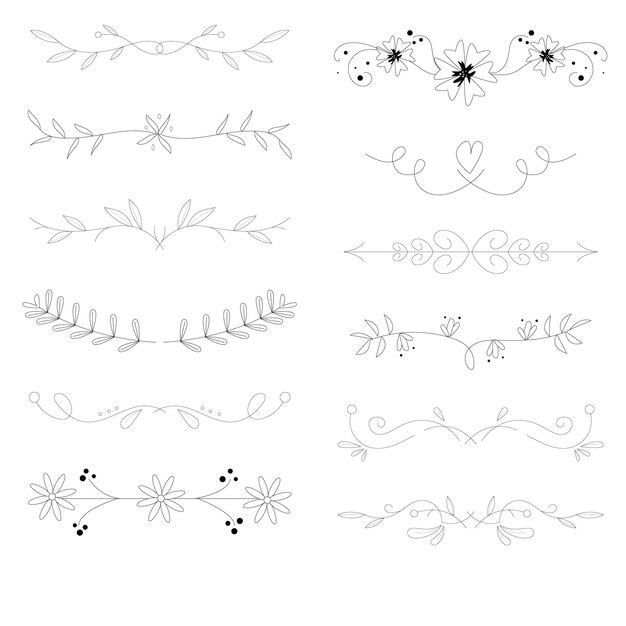 Diseño de conjunto de divisores ornamentales dibujados a mano