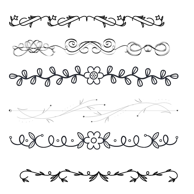 Diseño de conjunto de divisores ornamentales dibujados a mano