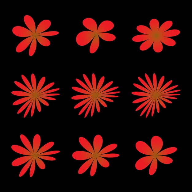 Diseño de conjunto de flores rojas y fondo negro