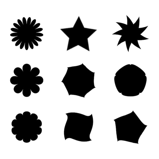 Diseño de conjunto de formas inteligentes de color negro y fondo blanco