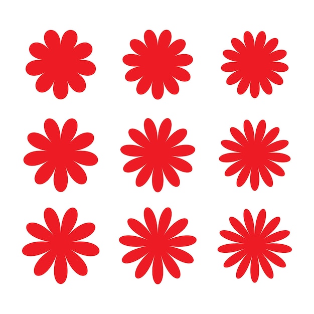 Diseño de conjunto de formas vectoriales de flores rojas