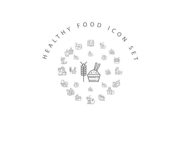 Diseño de conjunto de iconos de alimentos saludables