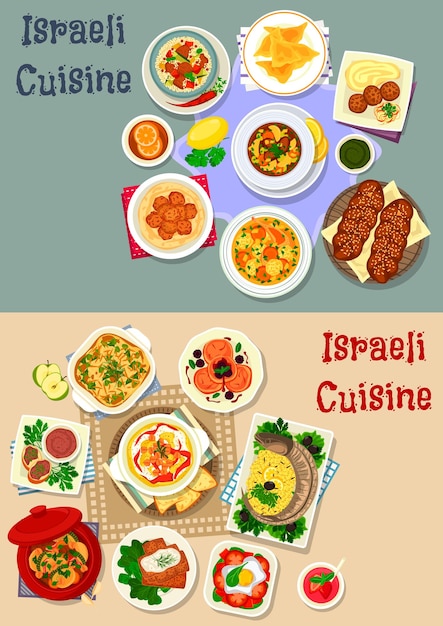 Diseño de conjunto de iconos de cena de Shabat de cocina israelí