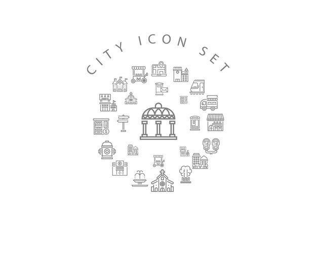 Diseño de conjunto de iconos de ciudad
