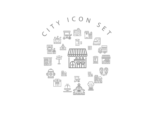 Diseño de conjunto de iconos de ciudad