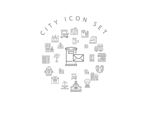 Diseño de conjunto de iconos de ciudad
