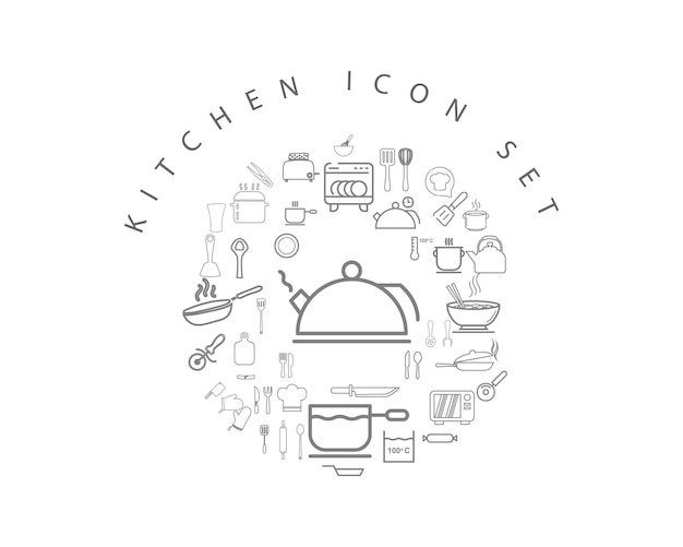 Diseño de conjunto de iconos de cocina plana