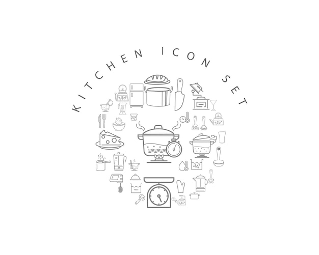 Diseño de conjunto de iconos de cocina plana