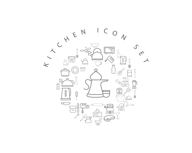 Diseño de conjunto de iconos de cocina plana