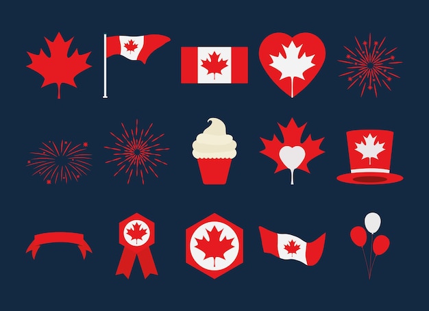 Diseño de conjunto de iconos del día de Canadá