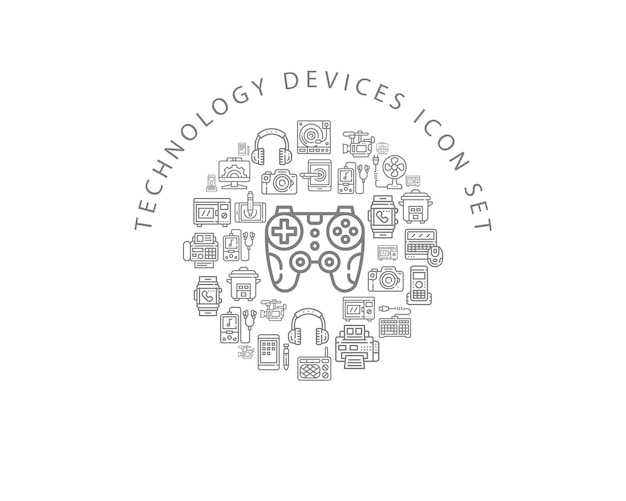 Diseño de conjunto de iconos de dispositivos de tecnología