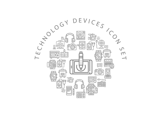 Diseño de conjunto de iconos de dispositivos de tecnología