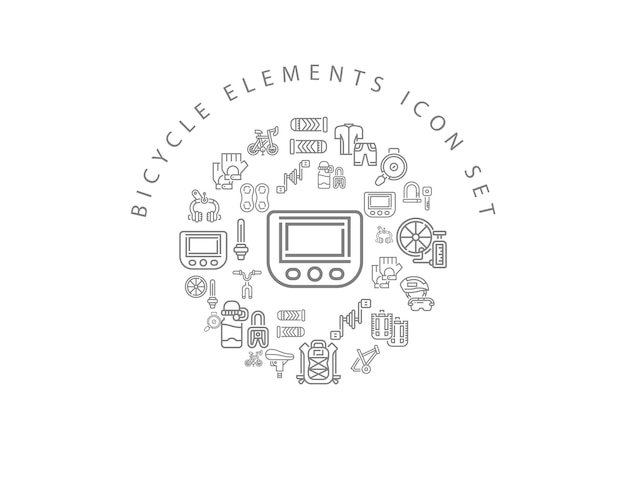 Diseño de conjunto de iconos de elementos de bicicleta