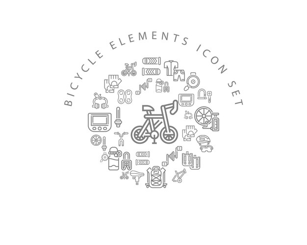 Diseño de conjunto de iconos de elementos de bicicleta