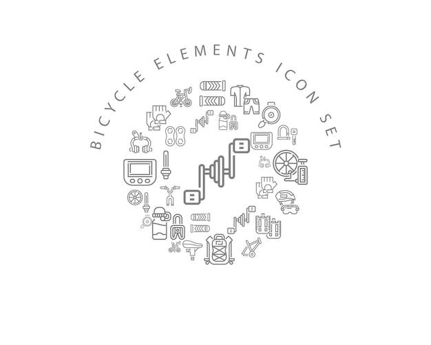 Diseño de conjunto de iconos de elementos de bicicleta