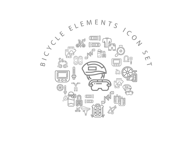 Diseño de conjunto de iconos de elementos de bicicleta