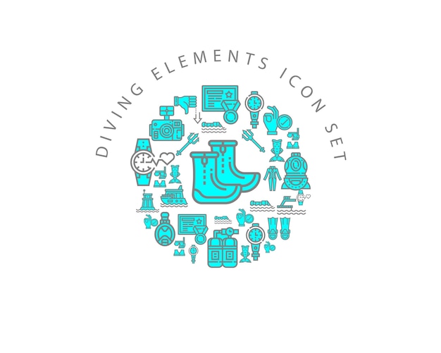 Diseño de conjunto de iconos de elementos de buceo
