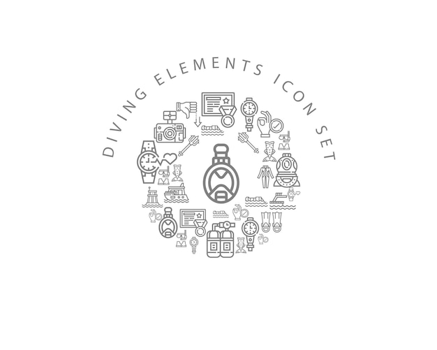 Diseño de conjunto de iconos de elementos de buceo