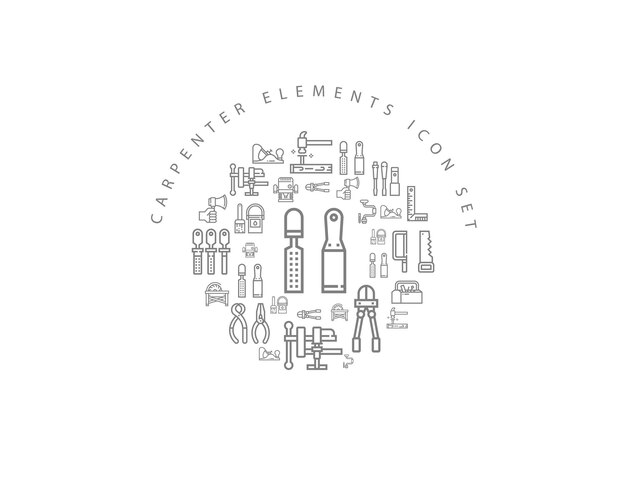 Diseño de conjunto de iconos de elementos de carpintero