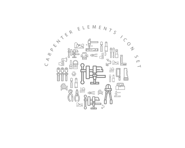 Diseño de conjunto de iconos de elementos de carpintero