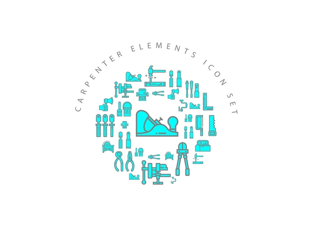 Diseño de conjunto de iconos de elementos de carpintero