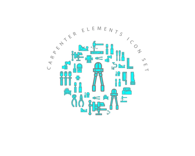 Diseño de conjunto de iconos de elementos de carpintero
