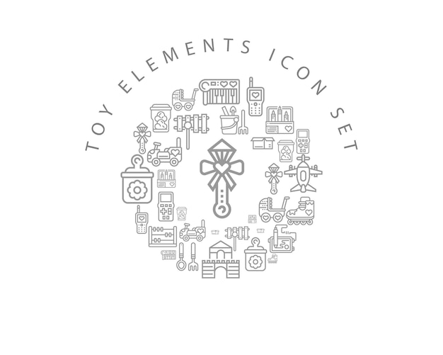 Diseño de conjunto de iconos de elementos de juguete