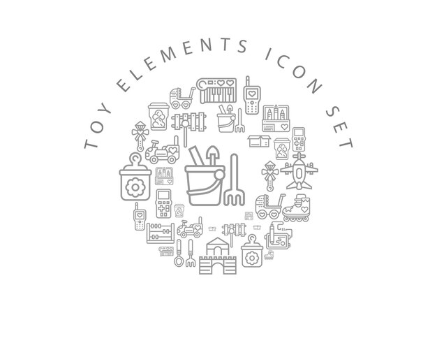 Diseño de conjunto de iconos de elementos de juguete