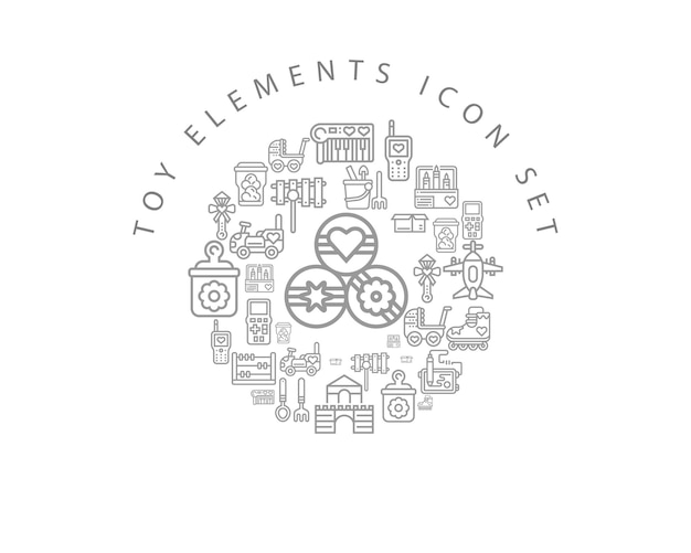 Diseño de conjunto de iconos de elementos de juguete