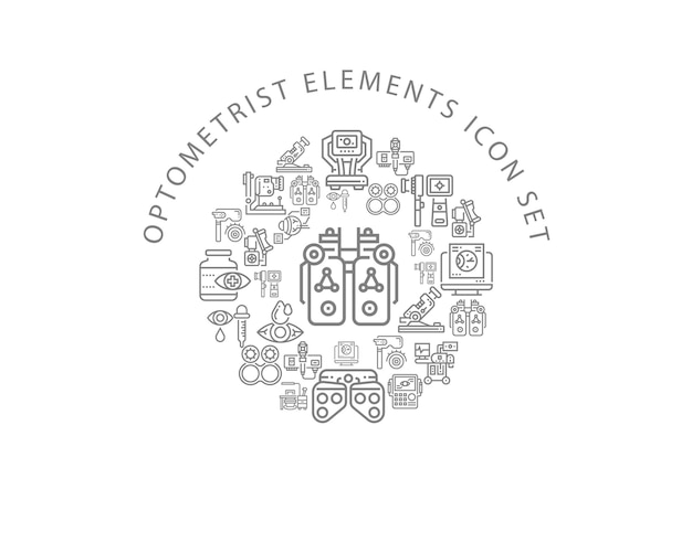 Diseño de conjunto de iconos de elementos de optometrista