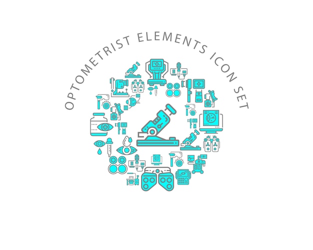 Diseño de conjunto de iconos de elementos de optometrista