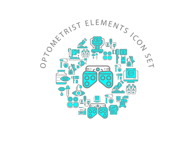 Diseño de conjunto de iconos de elementos de optometrista