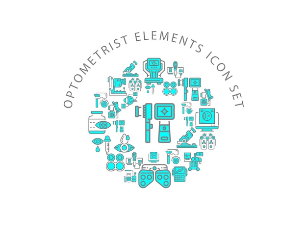 Diseño de conjunto de iconos de elementos de optometrista