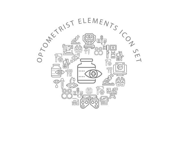 Diseño de conjunto de iconos de elementos de optometrista