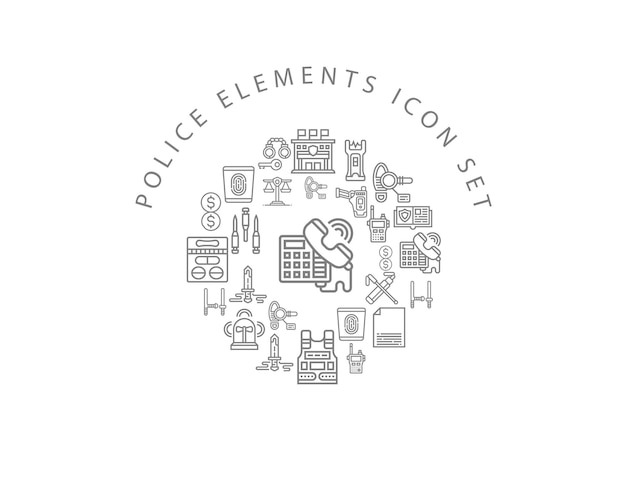 Diseño de conjunto de iconos de elementos policiales