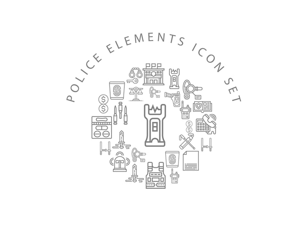 Diseño de conjunto de iconos de elementos policiales